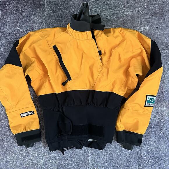 Men's Vintage 90's Kokatat Gore Tex Yellow Black Waterproof Kayak Jacket Sz S - Picture 1 of 6